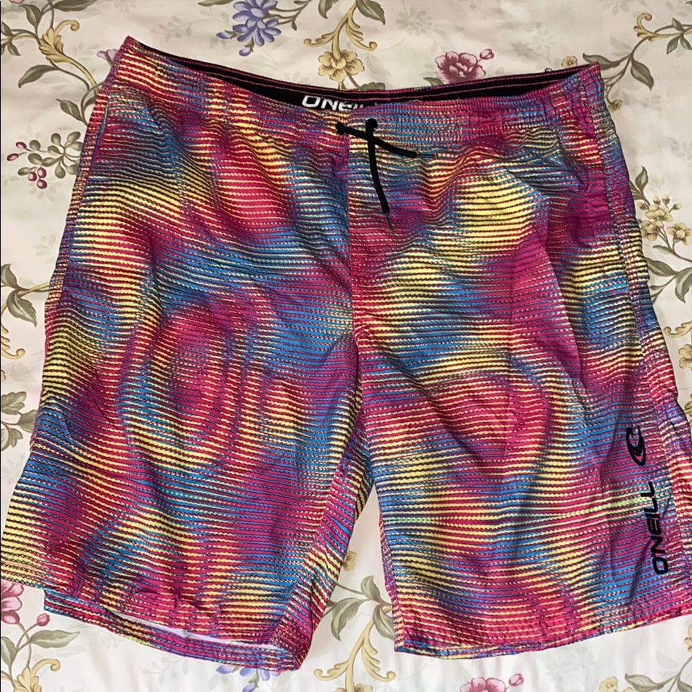 O'Neill Red and Yellow Board Shorts Vibrant Swimwear Rave